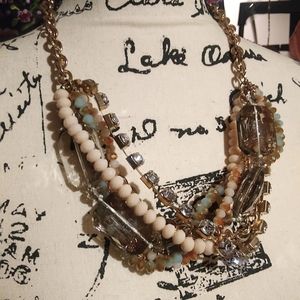 Chicos Multi Strand Beads and Glass Gems Statement Necklace
